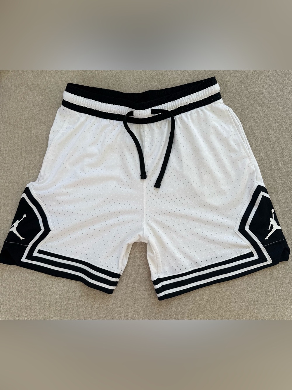 Jordan White Athletic Mesh Shorts with Black Accents